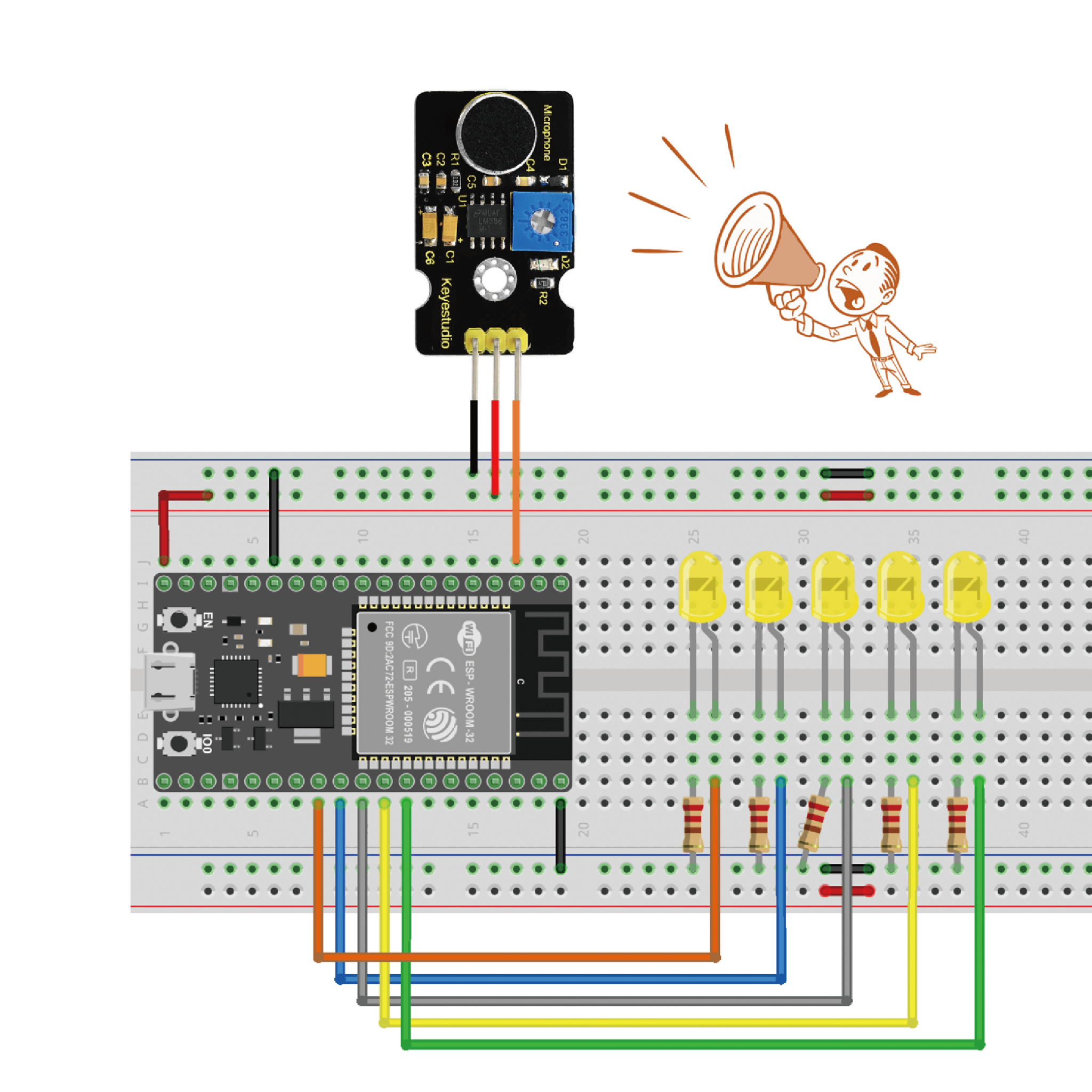 【IOT物聯網應用-ESP32】第十七篇:LM386 聲音感測器模組 – 動感聲控節奏燈 | 米羅科技文創學院