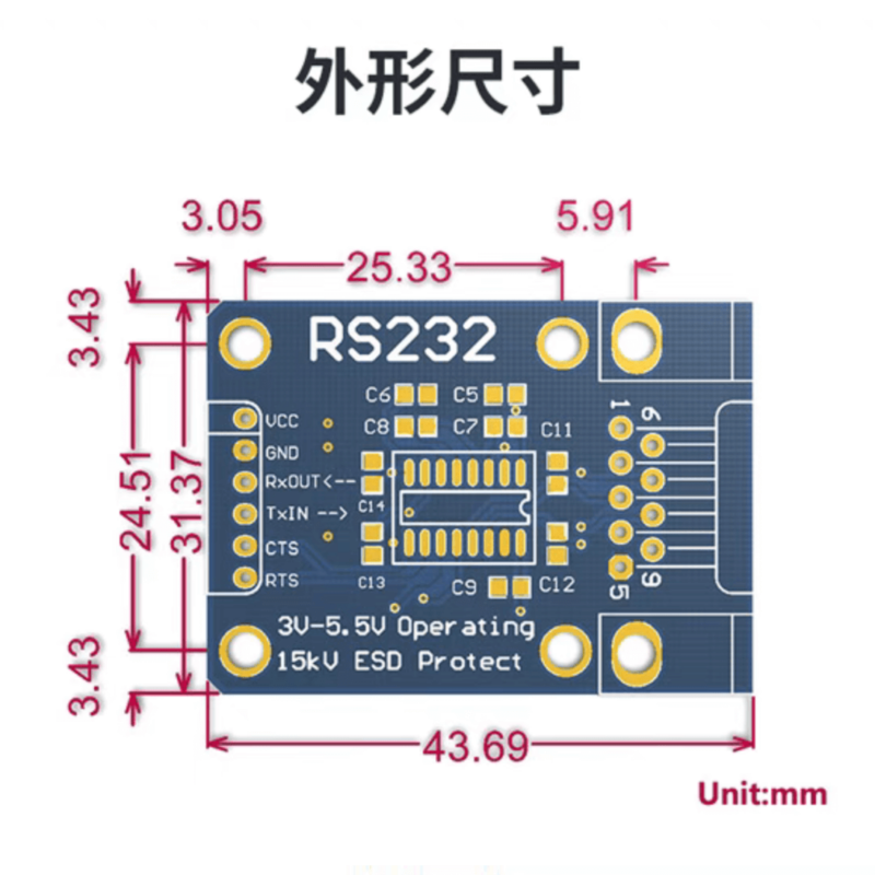 Convertidor TTL RS232 a UART con chip SP3232 equivalente a MAX232 Convertidor TTL RS232 a UART con chip SP3232 equivalente a MAX232